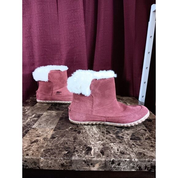 Sorel Out N About Winter Booties Terra Cotta Red Faux Fur Lined Size Womens 9.5 - Picture 2 of 6
